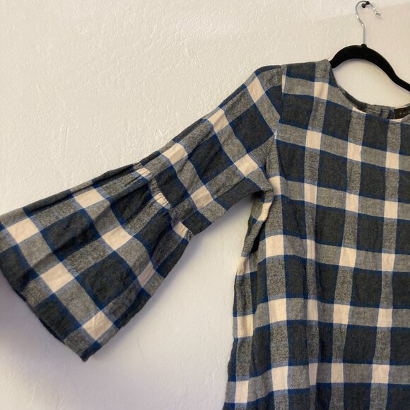 HATCH Plaid Long Sleeve Button Back Top Flannel Bell Sleeve Gray Size 1 (2-4) - Picture 4 of 9